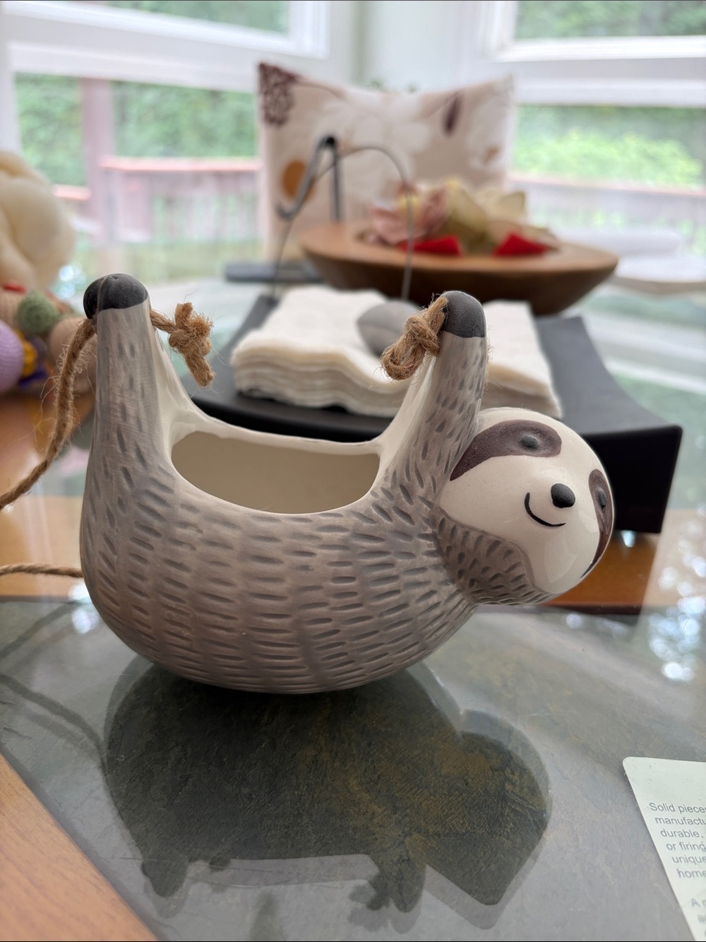 Ceramic Sloth Hanging Planter - Gray & White